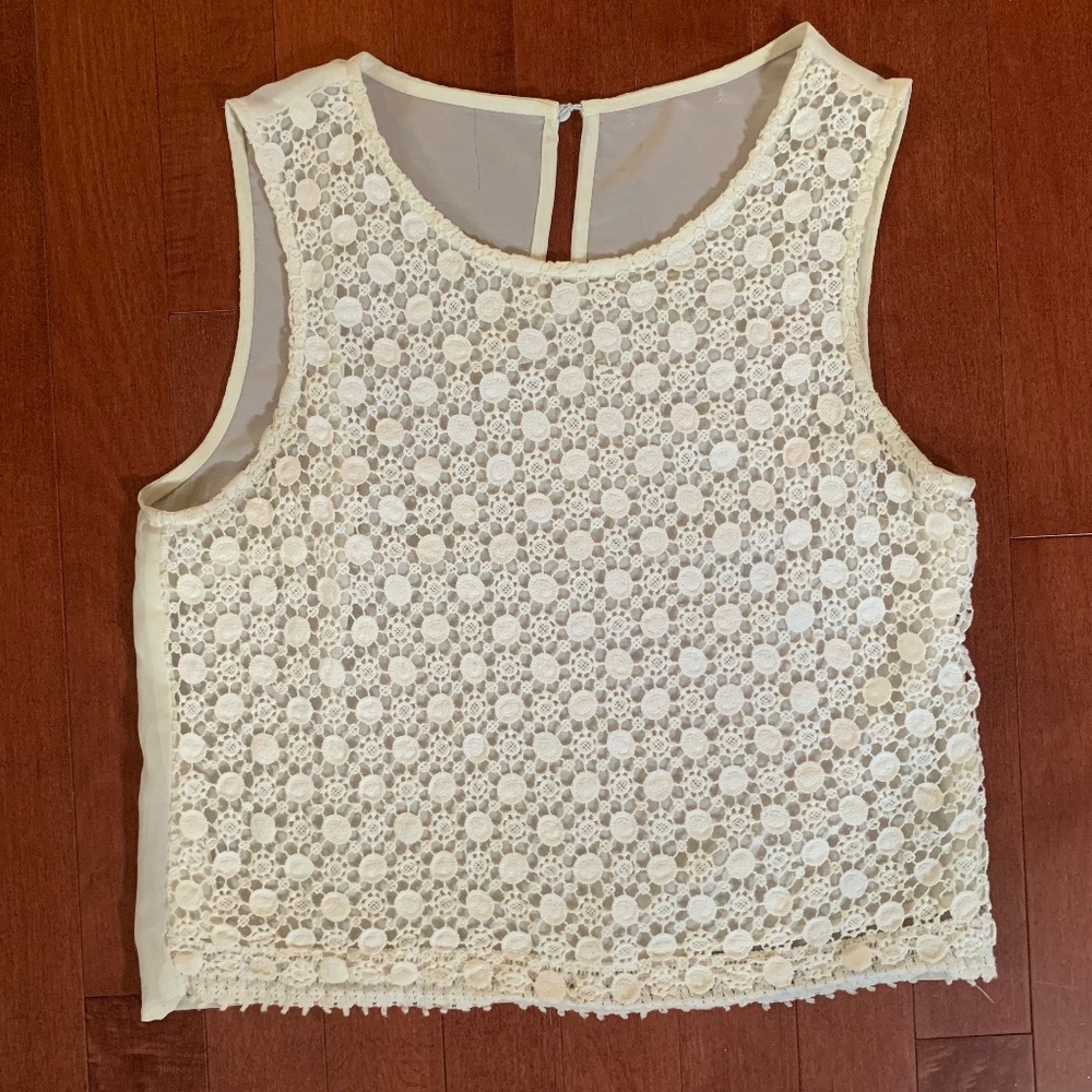 Sheer Lace Cream Sleeveless Top